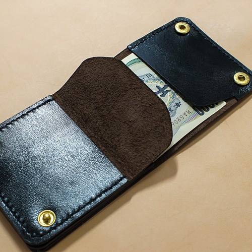 スマートトラッカーウォレット タンニン鞣し ブラック 茶芯 馬革手縫い