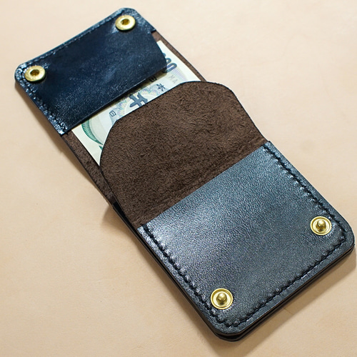 スマートトラッカーウォレット タンニン鞣し ブラック 茶芯 馬革手縫い