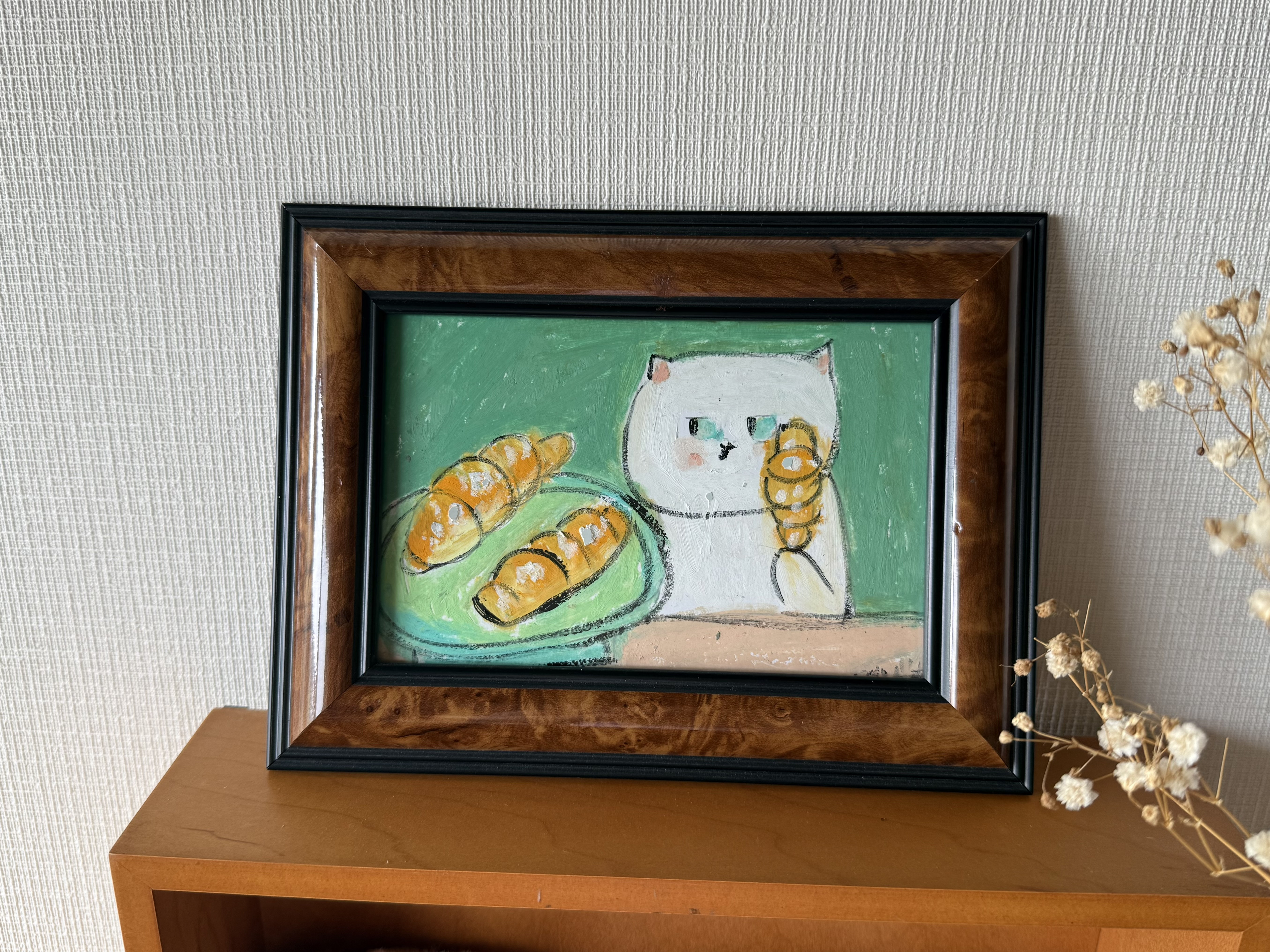 絵画。原画【猫はパン屋で美味しいクロワッサンを買った】 絵画