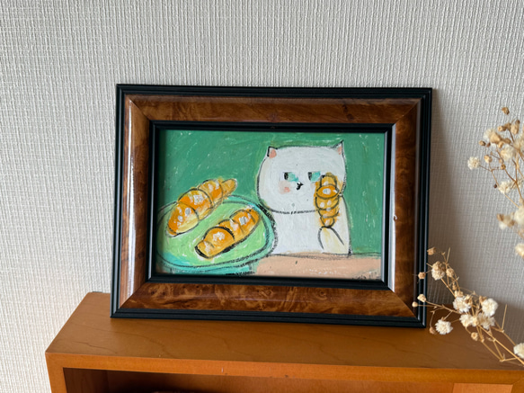 絵画。原画【猫はパン屋で美味しいクロワッサンを買った】 絵画。原画【猫はパン屋で美味しいクロワッサンを買った】 絵画