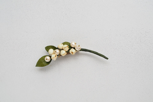 革花パール　ボタニカルブローチ　スズラン L 4枚目の画像