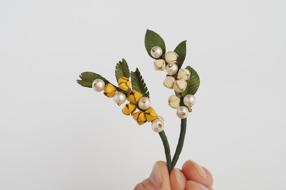 革花パール　ボタニカルブローチ　スズラン L 8枚目の画像