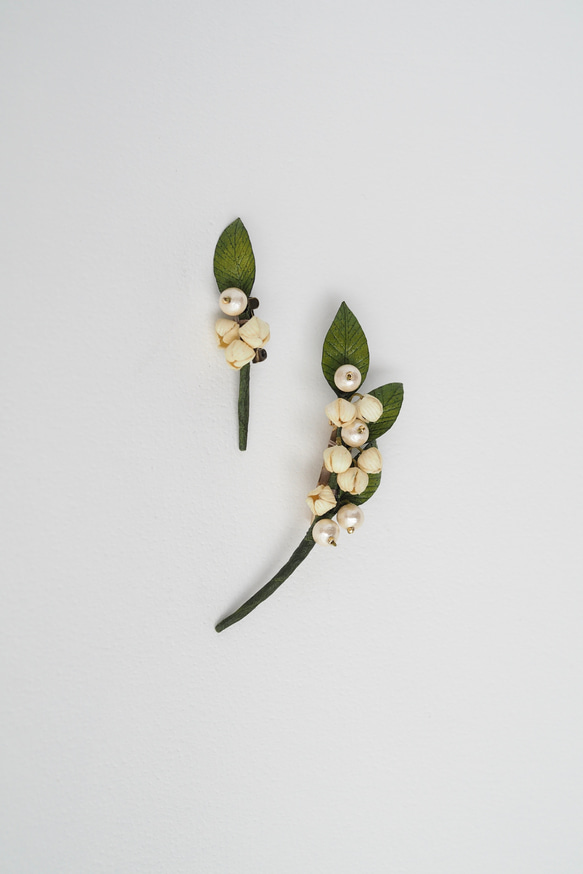 革花パール　ボタニカルブローチ　スズラン L 9枚目の画像