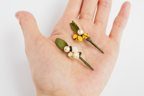 革花パール　ボタニカルブローチ　ミモザ S 5枚目の画像
