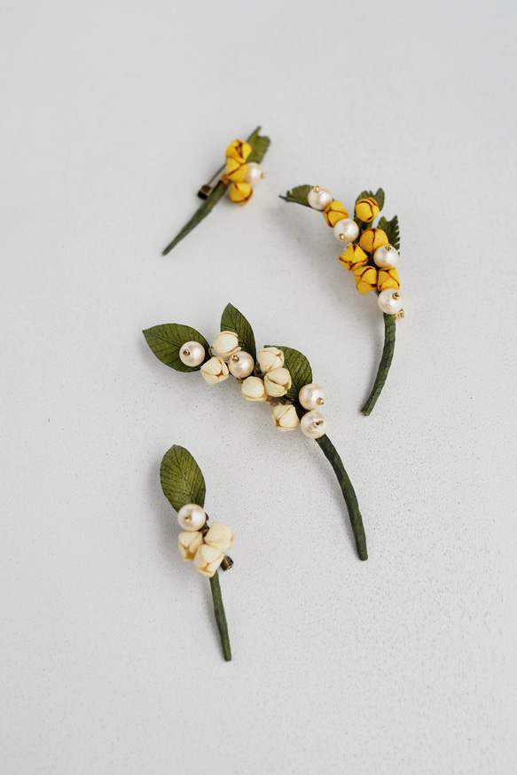革花パール　ボタニカルブローチ　ミモザ S 7枚目の画像
