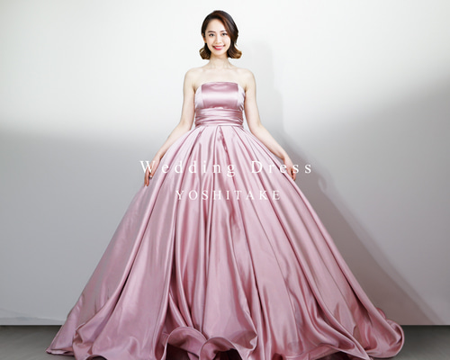 オーダー制作】ウエディングドレス.ピンク.カラードレス.サテン