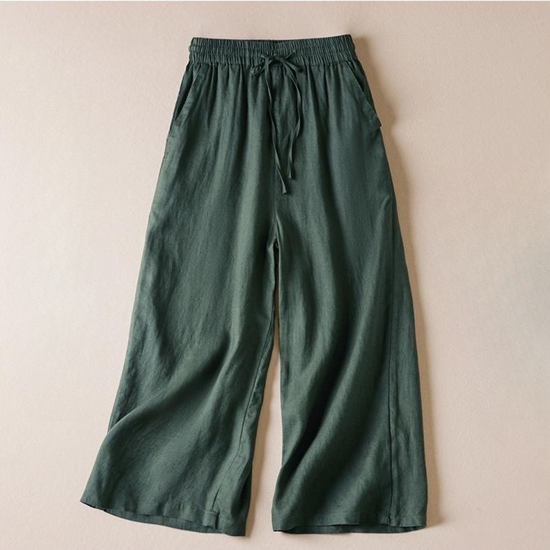 大人っぽ上品綿麻ワイドパンツ 背面ゴム 快適 こなれ感 ストレッチ ルーズ イージー