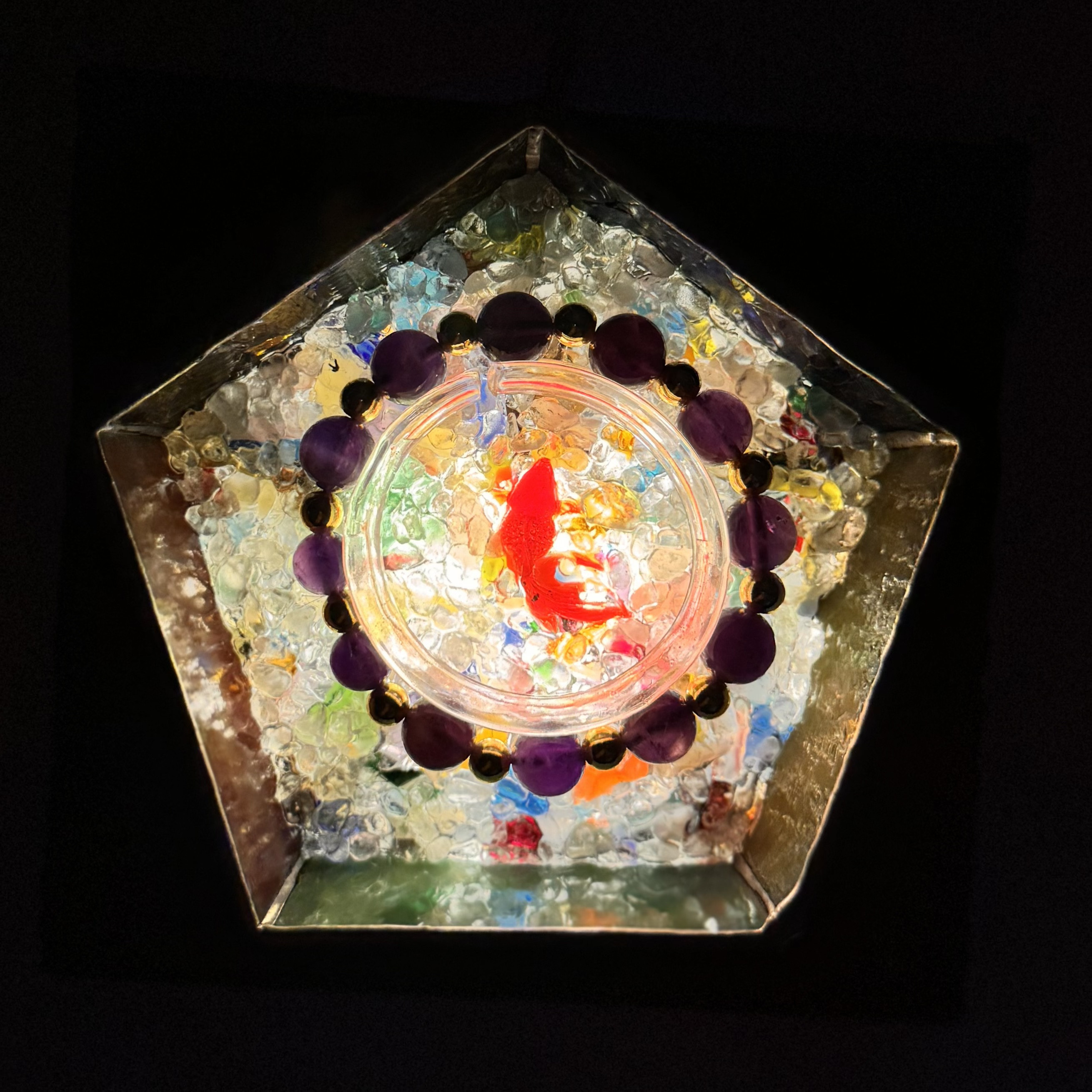 L-43 自然石のブレスレット& ステンドグラスのイルミネーション皿