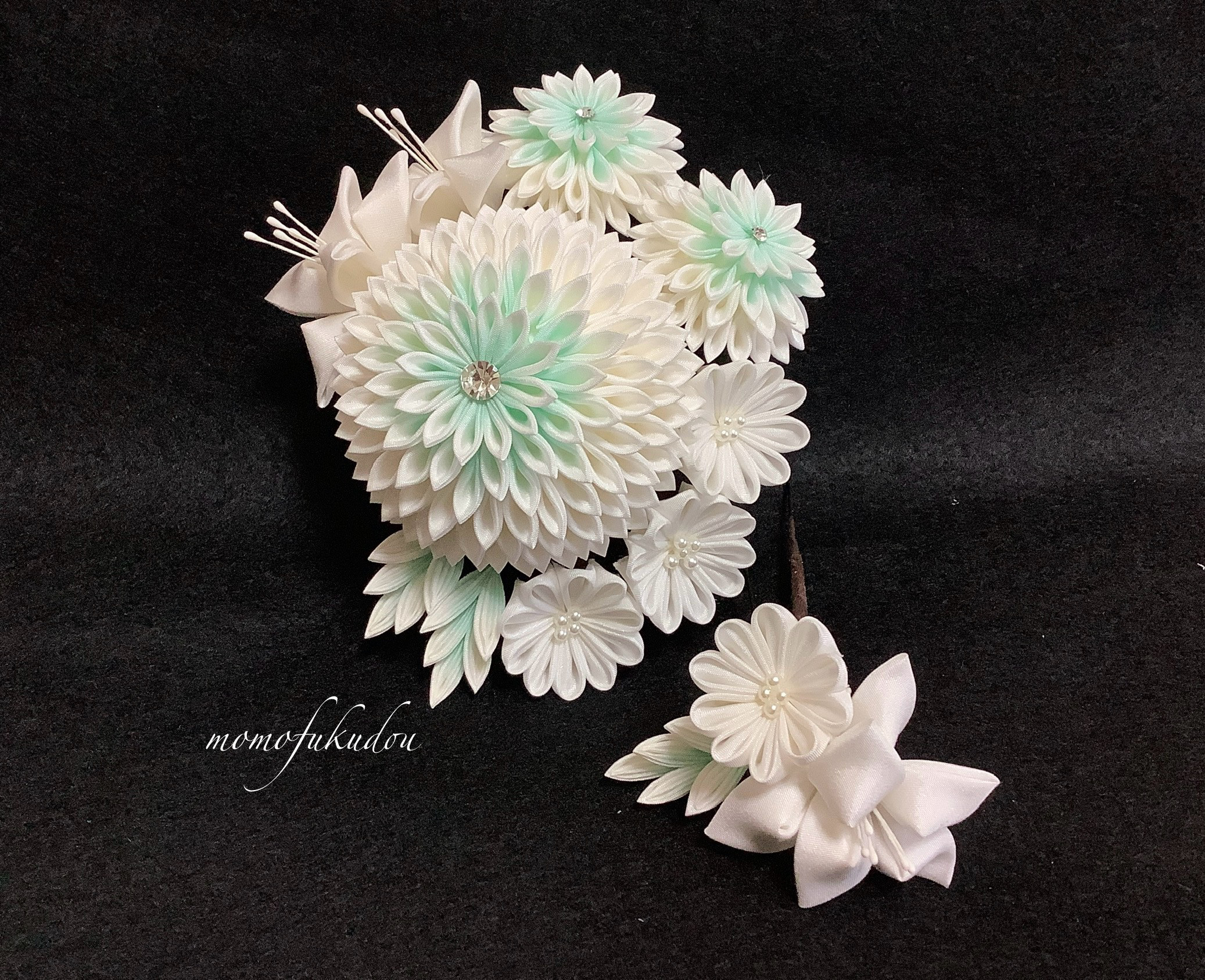 2点セット 成人式、白無垢、つまみ細工の髪飾り