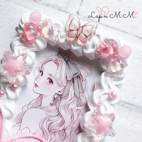 白 ホイップデコ 硬質トレカケース B8 ピンク レース 蝶 星 リボン