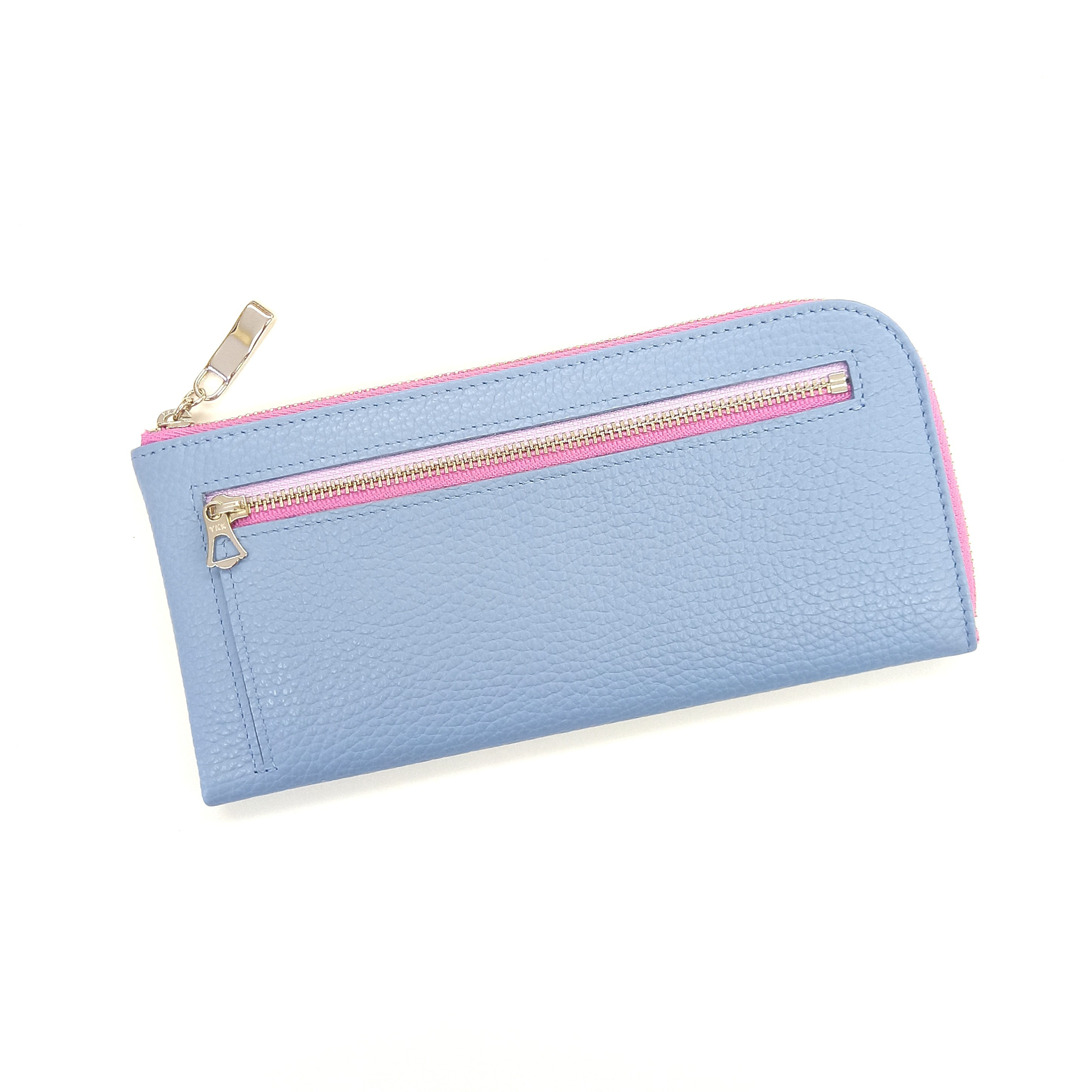 ブルべ夏さんに似合うお財布 ミストベビーブルー◇スリムで軽く大容量な長財布◇14枚カードポケット◇高級イタリアンレザー