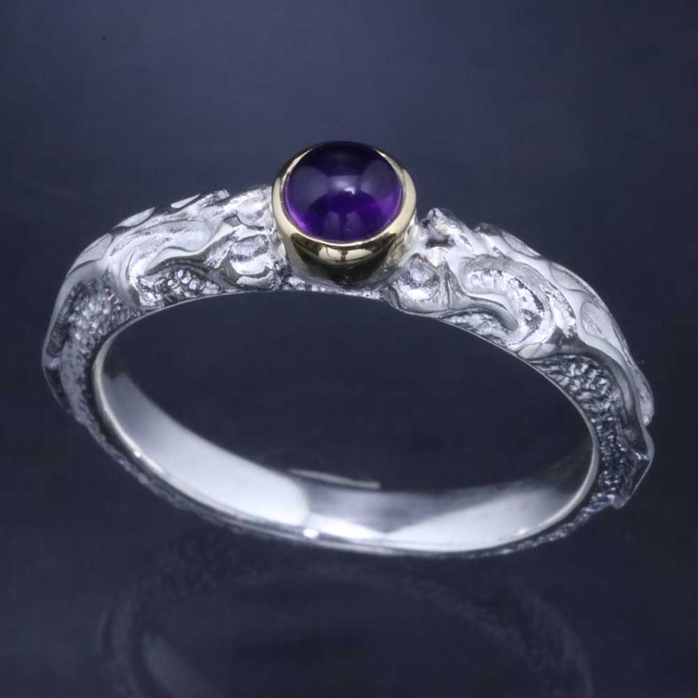 指輪 メンズ : 火焔 シルバーリング シルバー シンプル 石座 K18 ゴールド 天然石選択 8～25号 R-446