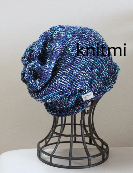 【軽い★ゆるっとコットン】耳まですっぽりたっぷり ニット帽子 　数量限定★ブルーミックスカラー　男女兼用