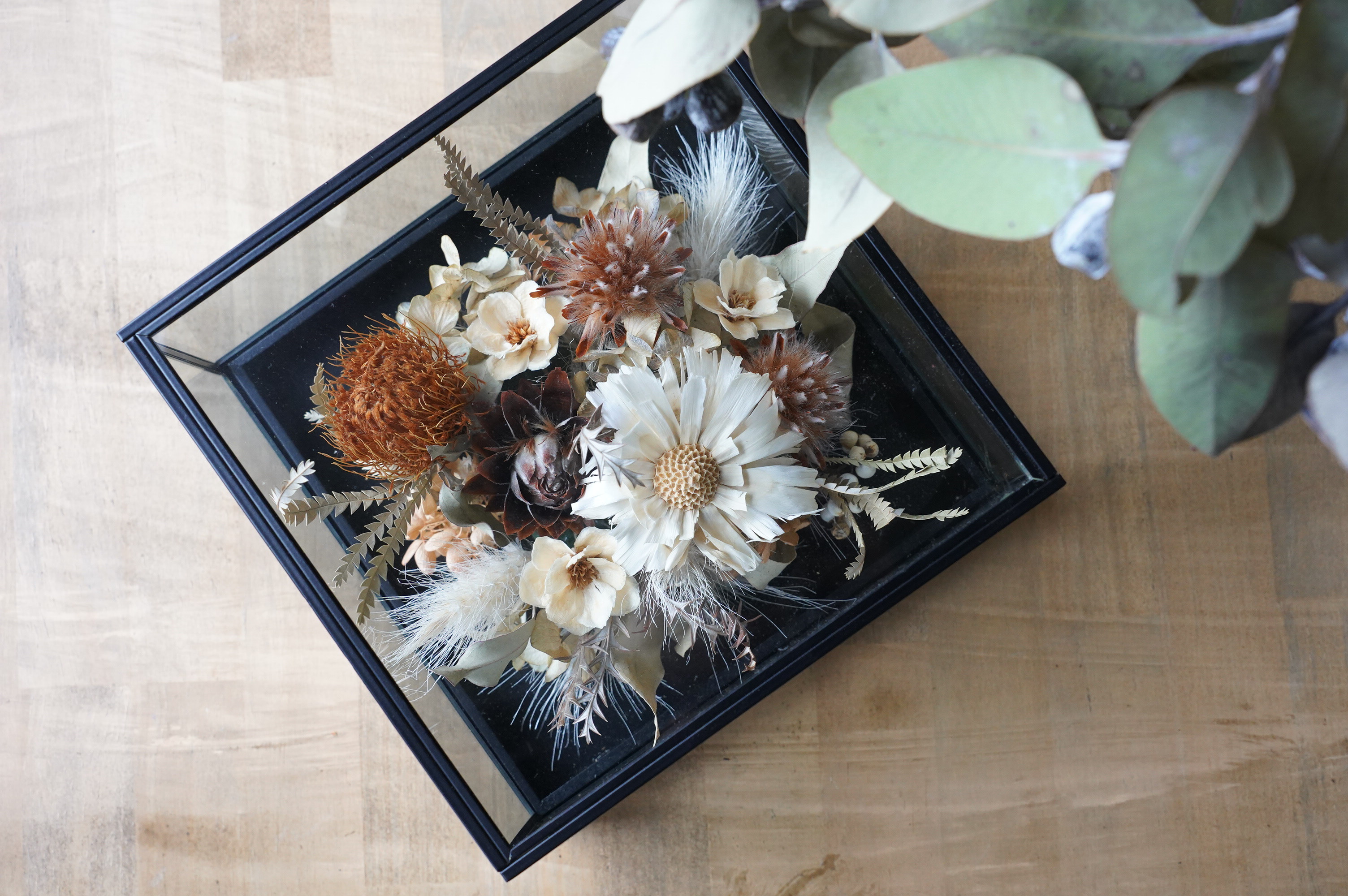 【置き型ガラスボックス】ドライフラワーアレンジメント｜ヴィンテージ感漂う深みカラーのインテリアギフト　M 9,438円