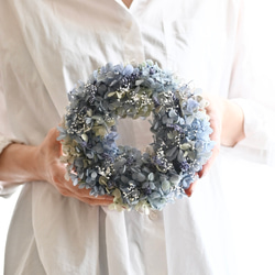 なついろ紫陽花のリースmini＊18センチ　ブルー&グリーン 3枚目の画像