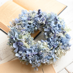 なついろ紫陽花のリースmini＊18センチ　ブルー&グリーン 2枚目の画像