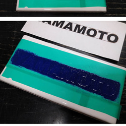 8x16cm横長タイル表札+専用ステンレスフレーム　ブルーライン 9枚目の画像