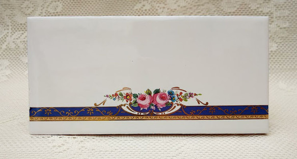 8x16cm横長タイル表札+専用ステンレスフレーム　ブルーライン 2枚目の画像