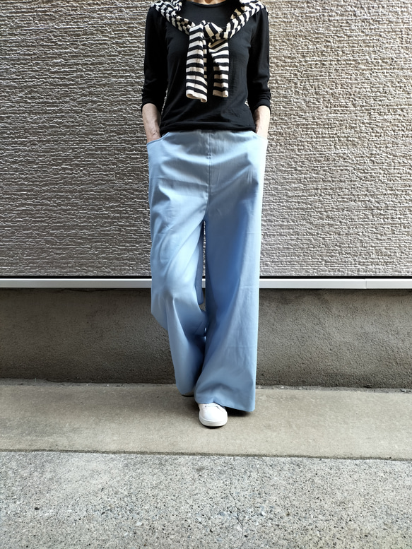 ♥夏色ベイビーブルー♥細見え♥コットン・ワイドパンツ【丈長め】 3枚目の画像