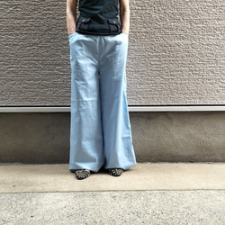 ♥夏色ベイビーブルー♥細見え♥コットン・ワイドパンツ【丈長め】 2枚目の画像