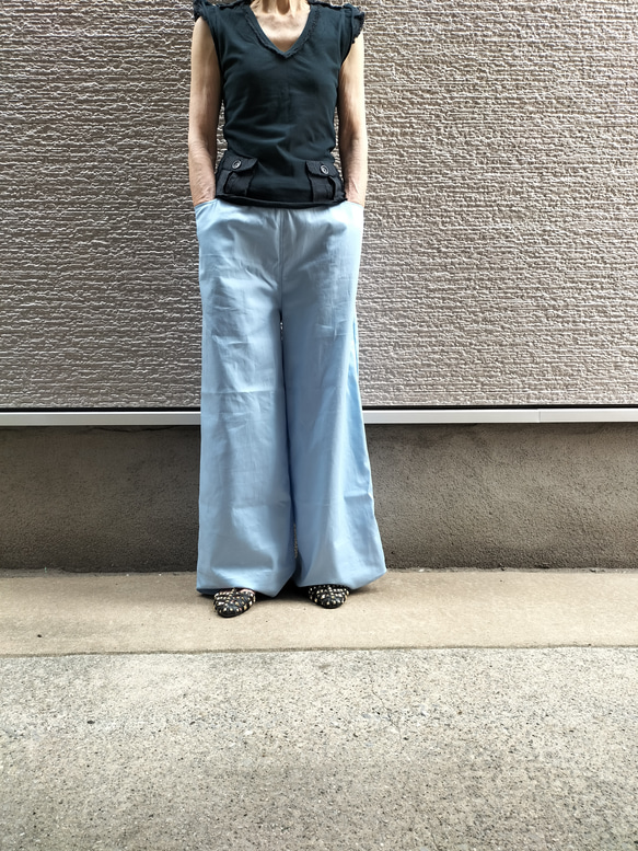 ♥夏色ベイビーブルー♥細見え♥コットン・ワイドパンツ【丈長め】 2枚目の画像