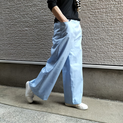 ♥夏色ベイビーブルー♥細見え♥コットン・ワイドパンツ【丈長め】 1枚目の画像