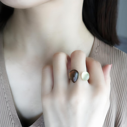 レモンカラー！スモーキークォーツとレモンクォーツのフォークリング　金アレ対応 3枚目の画像
