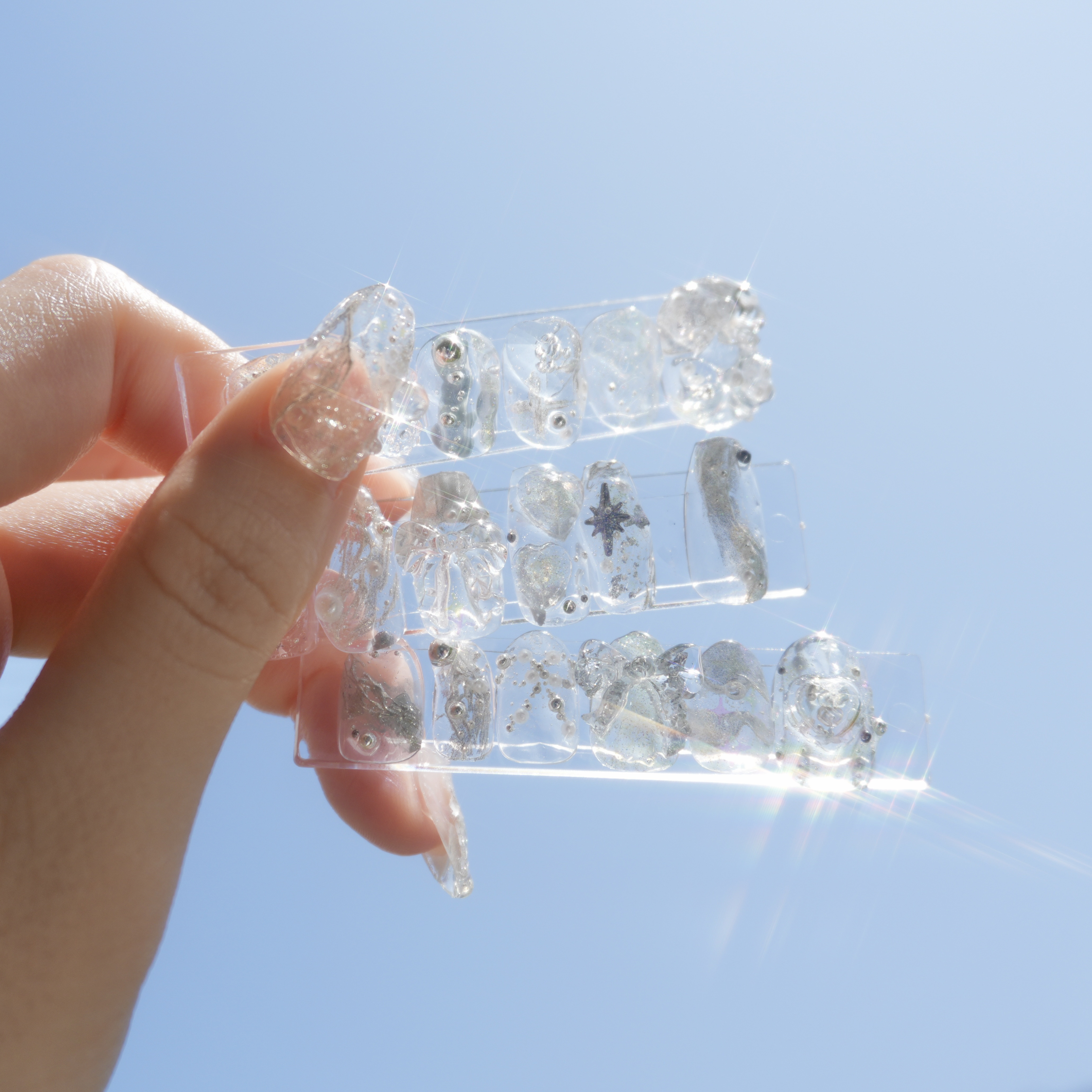 玻璃-hari-【おまかせカスタムネイルチップ　サイズオーダー　クリア2025】