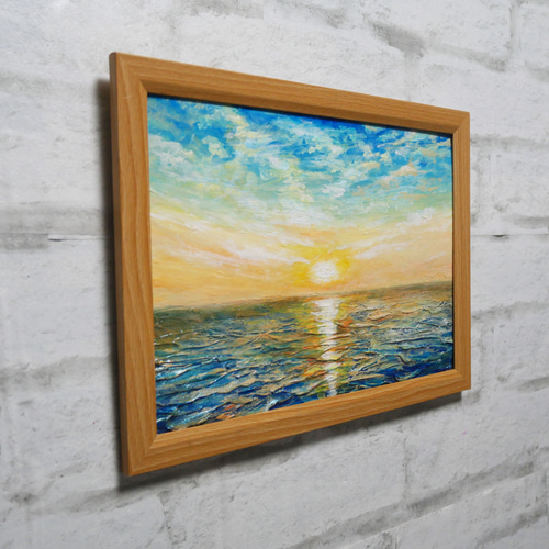 油絵 油彩 油彩画 絵 絵画【癒しの朝焼けの海】 絵画 HR 通販