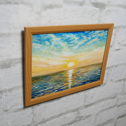 油絵 油彩 油彩画 絵 絵画【癒しの朝焼けの海】 絵画 HR 通販