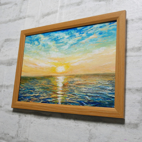 油絵 油彩 油彩画 絵 絵画【癒しの朝焼けの海】 絵画 HR 通販