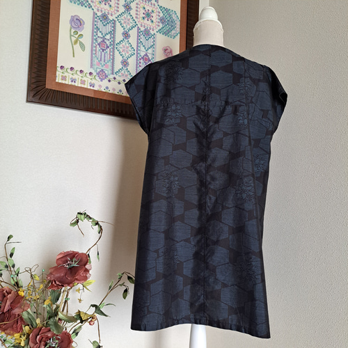 ☆ 着物リメイク/大島袖/フレンチスリーブ/チュニック/ワンピース/正絹