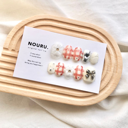 お花とイチゴミルク【サイズオーダー制】￤ネイルチップ インク チェック柄 星 リボン お花 ビジュー うるうる 短め 6枚目の画像