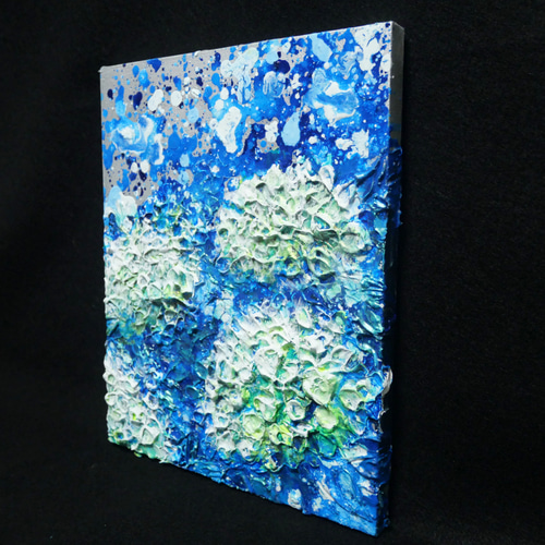 油絵 油彩 油彩画 絵 絵画【梅雨の水たまり白い紫陽花】 絵画