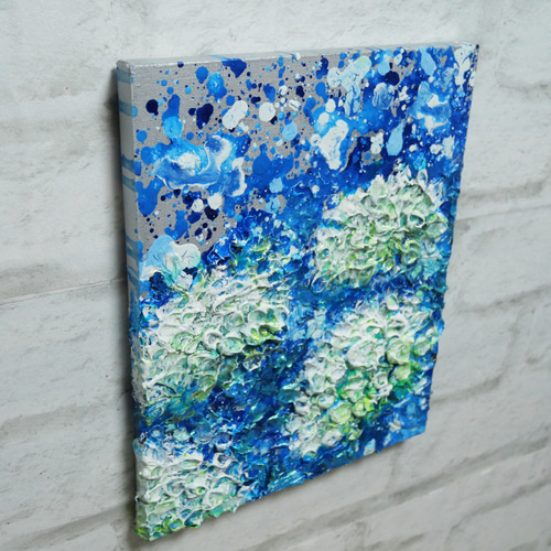 油絵 油彩 油彩画 絵 絵画【梅雨の水たまり白い紫陽花】 絵画 HR