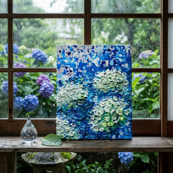 油絵 油彩 油彩画 絵画 絵 【梅雨に咲くピンクの紫陽花】 絵画 HR
