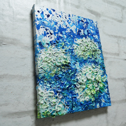 油絵 油彩 油彩画 絵 絵画【梅雨の水たまり白い紫陽花】 絵画