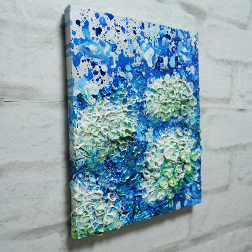 【2/29まで¥1000OFF】3Dテクスチャーアート 60×120cm 油絵風 初夏の雫】3Dテクスチャーアート / 紫陽花カラーのモダン油絵 絵画