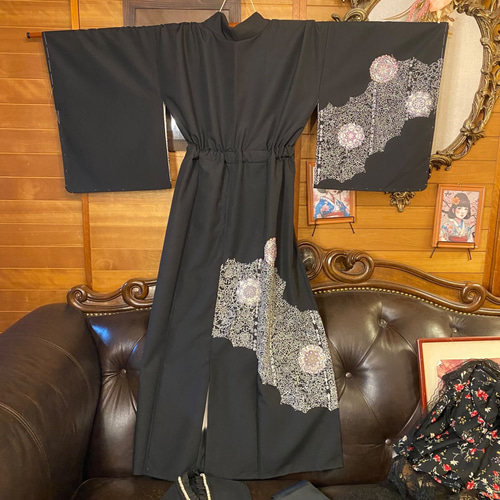 彩　着物リメイク♪ 艶やか袋帯と着物からロングワンピース❣️鶴 彩 着物リメイク♪ 艶やか袋帯と着物からロングワンピース❣️鶴