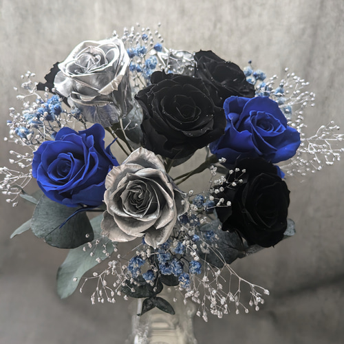 プリザーブドフラワー黒薔薇の魔法発動中シリーズ／黒、シルバー、青