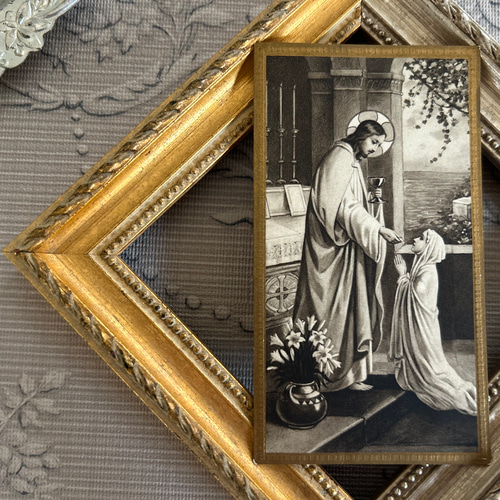 フランスアンティーク Holy Card ホーリーカード 百合 聖杯 エンボス