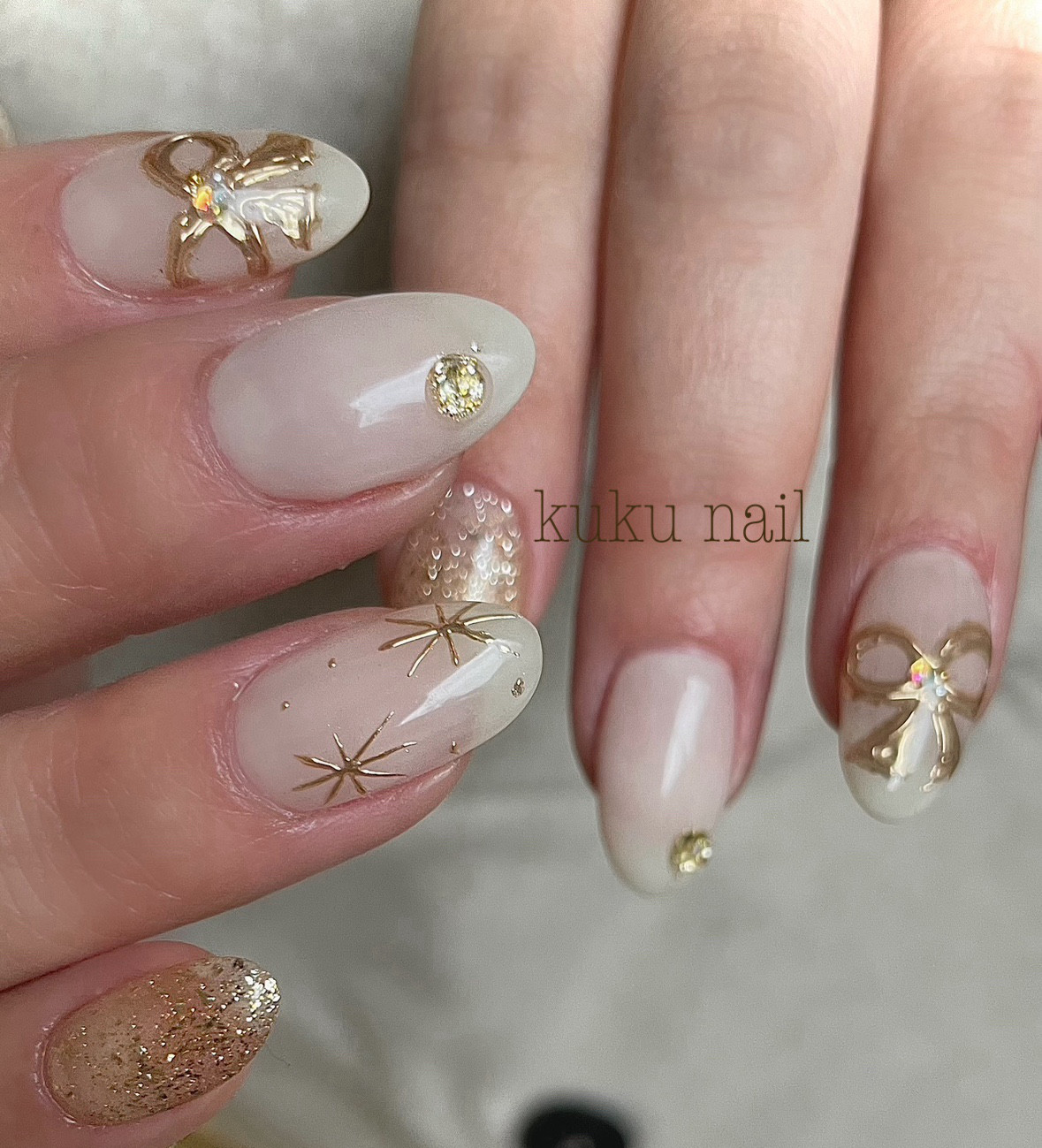 リボン ホワイトネイル ネイルチップ フレンチガーリー 74))ミラーネイル