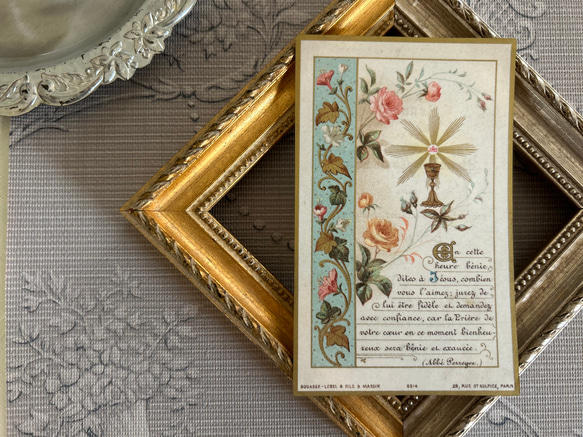 フランスアンティーク Holy Card ホーリーカード 薔薇 聖杯 1894