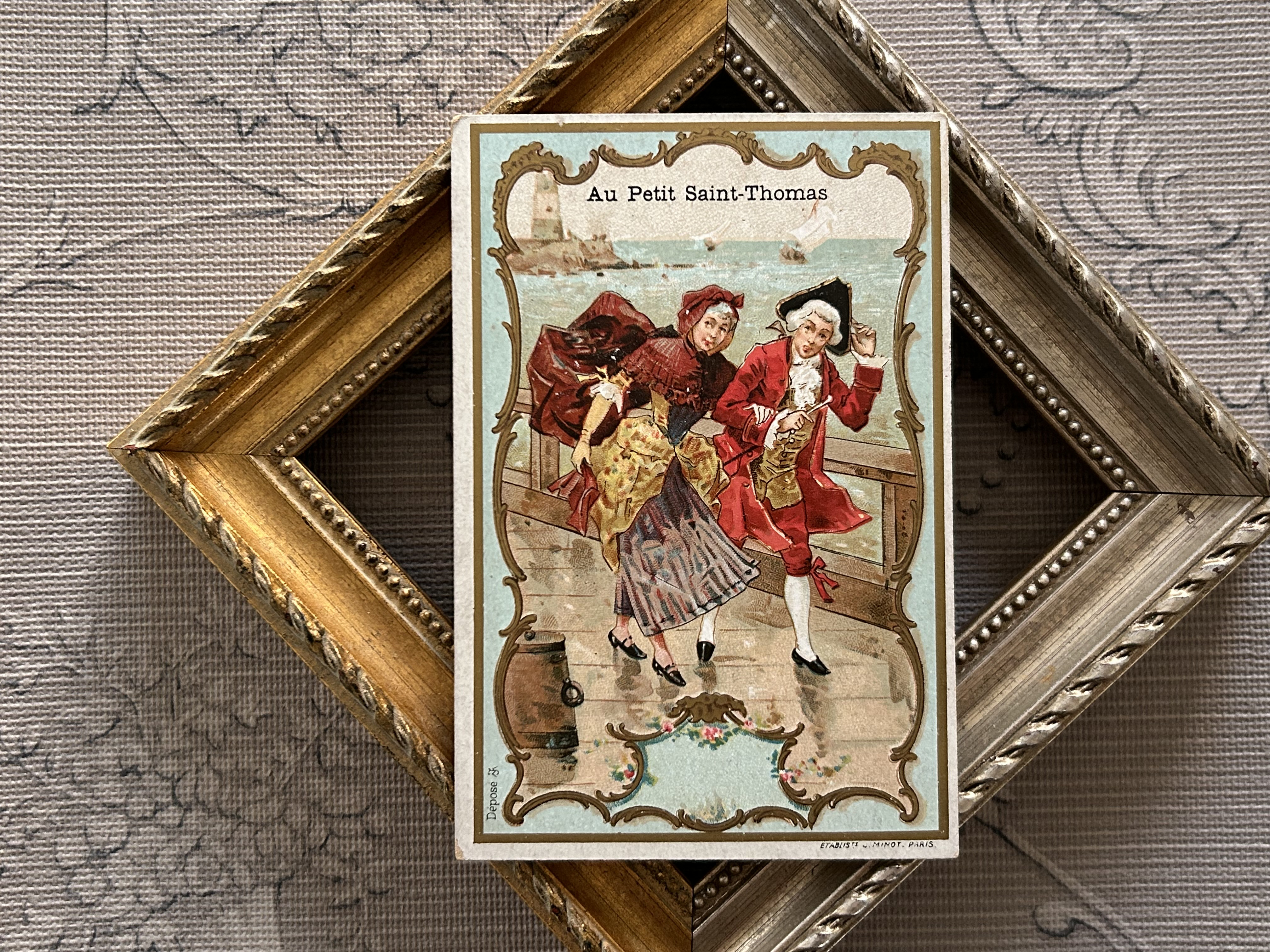 フランスアンティーク　ボンマルシェのクロモカード　6枚セット　ピエロ達 フランスアンティーク ボンマルシェのクロモカード 6枚セット