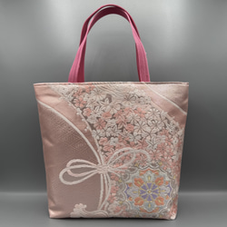 着物 帯 帯締め ハンドメイド トートバッグ リメイク 金 花 六通