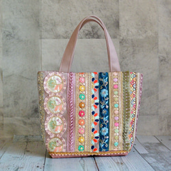 美しいインド刺繍リボンのトートバッグ②【Sサイズ】 1枚目の画像