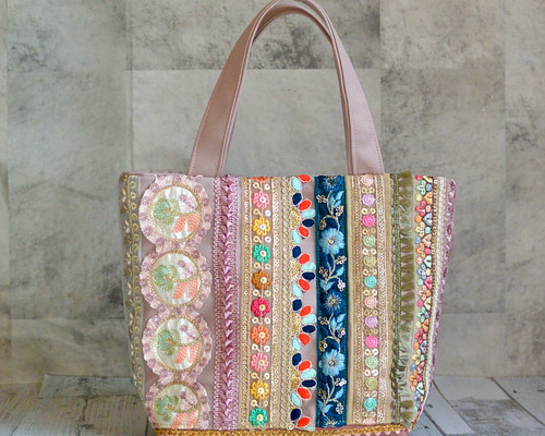 美しいインド刺繍リボンのトートバッグ②【Sサイズ】 トートバッグ