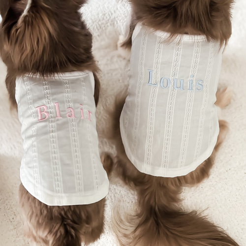 名前を刺繍】犬服＊メッシュタイプ ホワイトリネンキャミソール 夏服