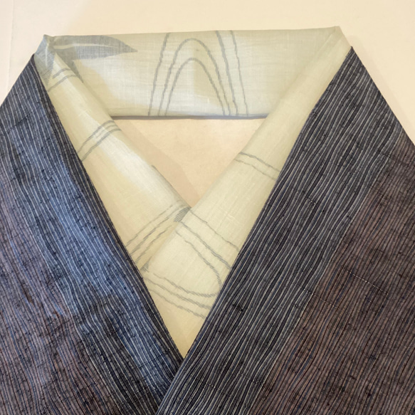 【新品】麻45%混半衿（流水に紅葉）い　春 夏半衿  三つ折り縫い リネン混　縮半襟　　小千谷　 4枚目の画像