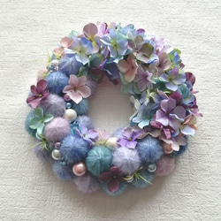 キラキラ輝くお星様と毛糸玉のブルークリスマスリース(Lサイズ